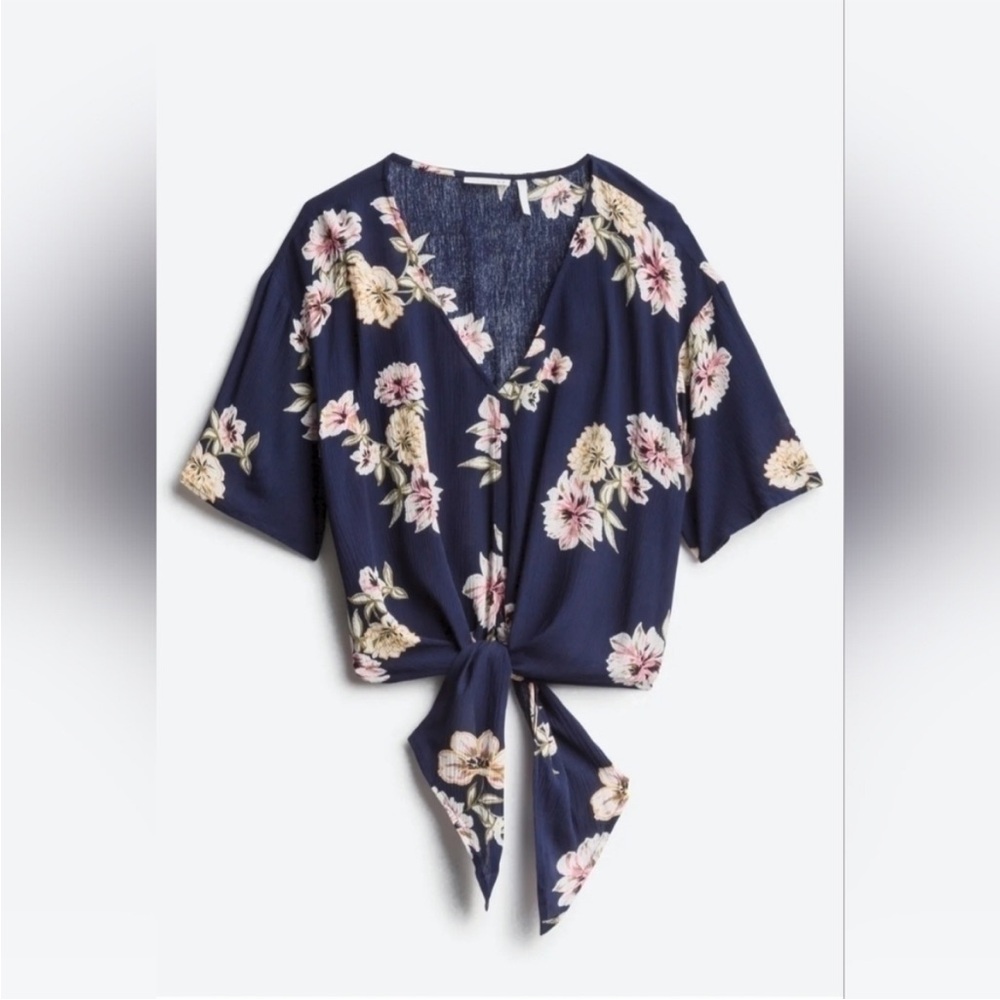 Floral Navy Tie-Front Blouse